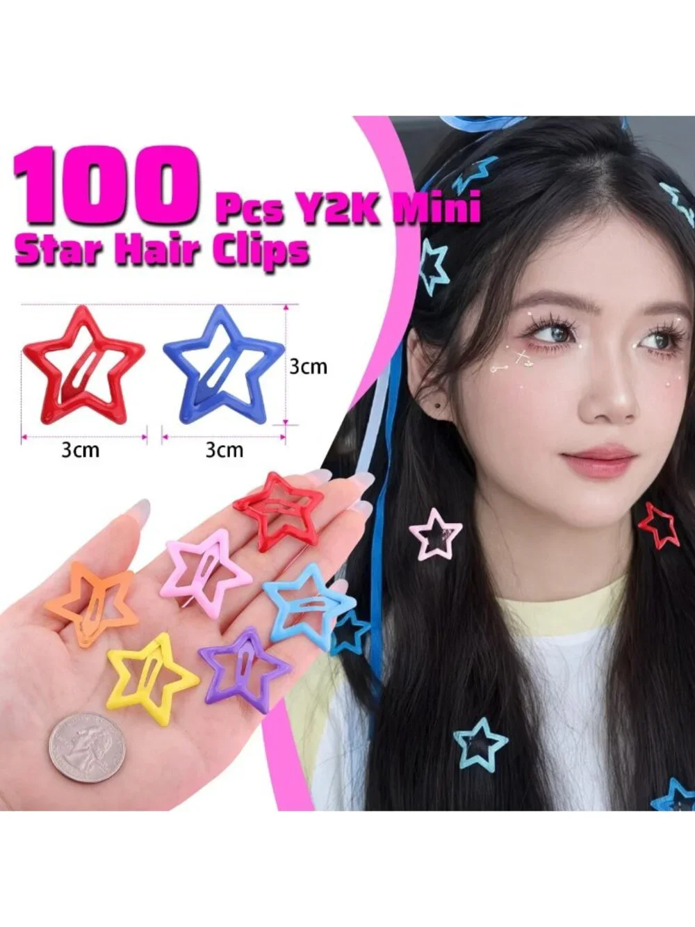 100PCS Colorful Star Hair Clips - Y2K Trendy 1.18